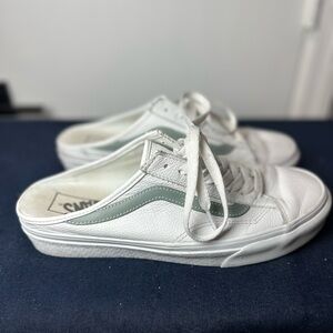 Women's | Vans | Style 36 Mule | White Leather + Green Accents
